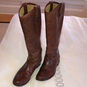 FRYE Melissa Button Tall Leather Pull-on Boots - Sz 7B - Cognac